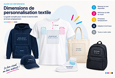 Dimensions de personnalisation textile : choisir la bonne taille et le bon emplacement.